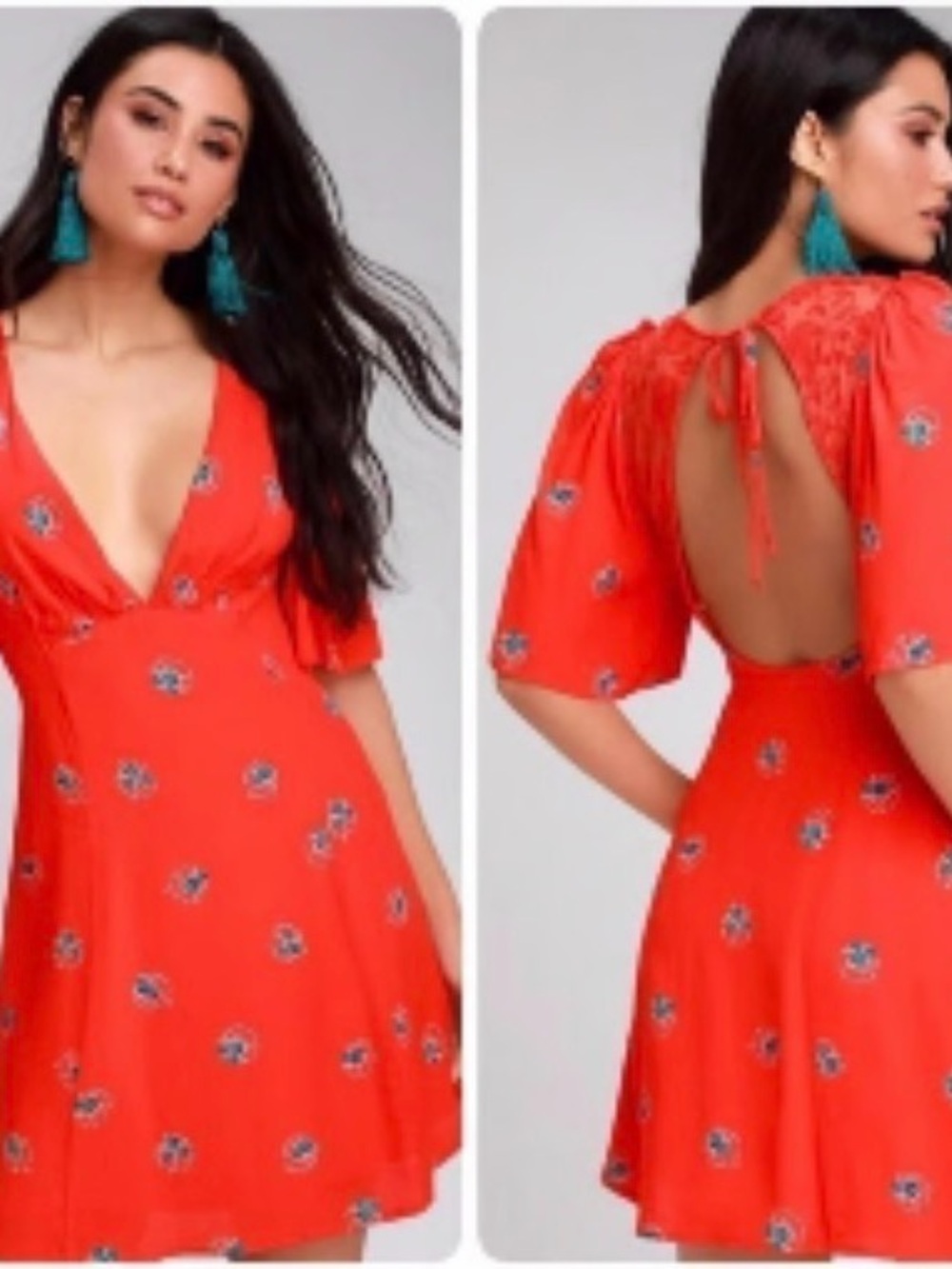 Free People Mockingbird Embroided Backless MINI DRESS size 12